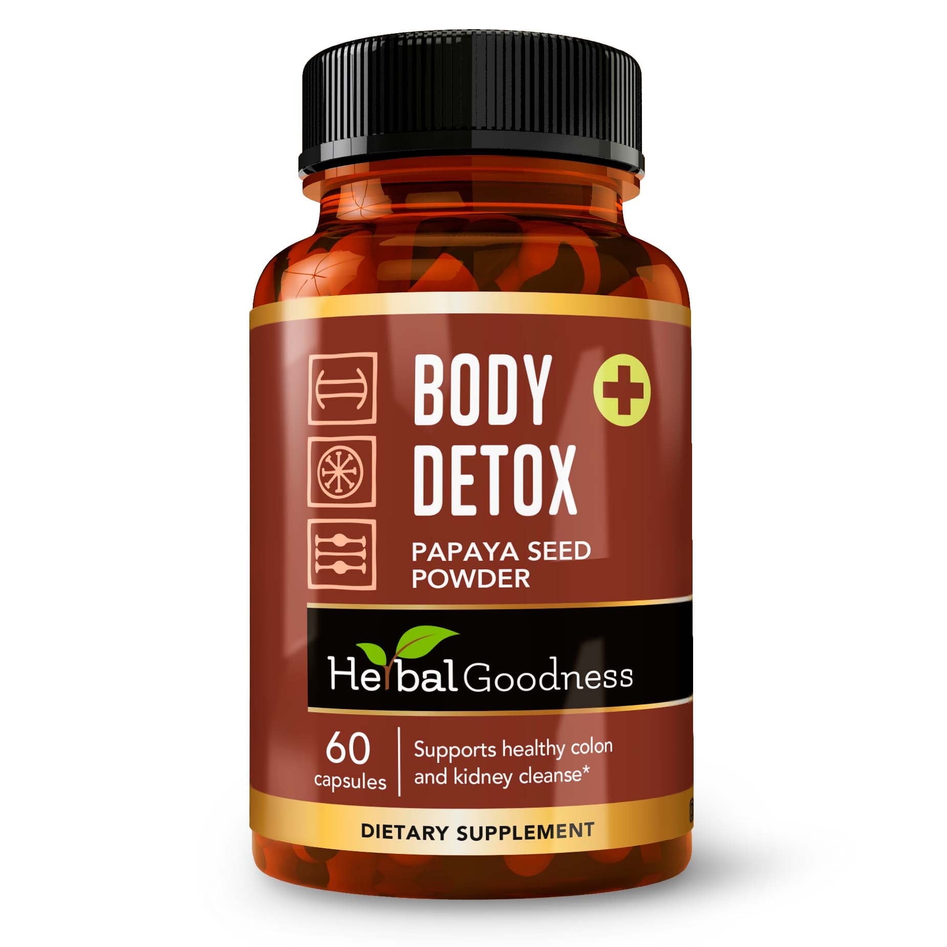 Body Detox Plus - Full Body and Colon Broom, Pills, Liver Detox Cleanse for Men and Women, Papaya Seed Powder - 60/600mg Capsules - Herbal Goodness