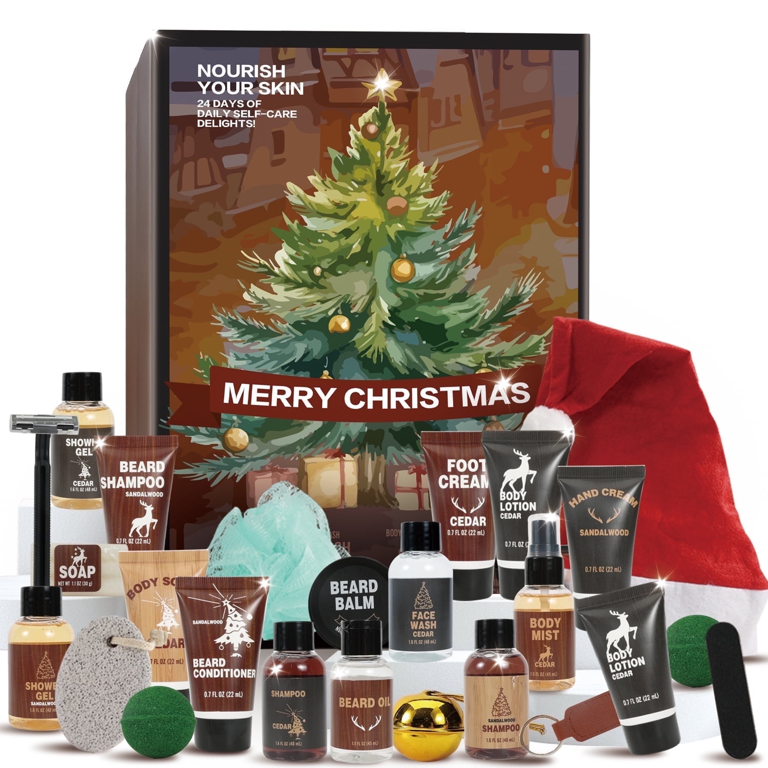 Advent Calendar 2025 for Men Christmas Day Gifts,24 Pcs Beard Grooming Bath & Body Care Sets for Holiday Gifts Idea