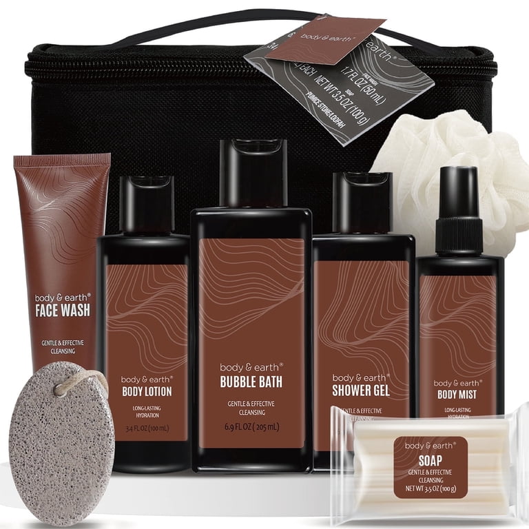 Body & Earth Christmas Bath Gift Sets for Men Gift Ideas, 8 Pcs Sandalwood Luxury Spa Gift Basket Body Care Sets with Toiletry Bag Holiday Birthday