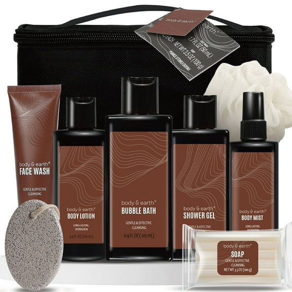 Body & Earth Bath Gift Sets for Men, 8 Pcs Luxury Spa Gift Basket Body Care Wash for Christmas Holiday Birthday