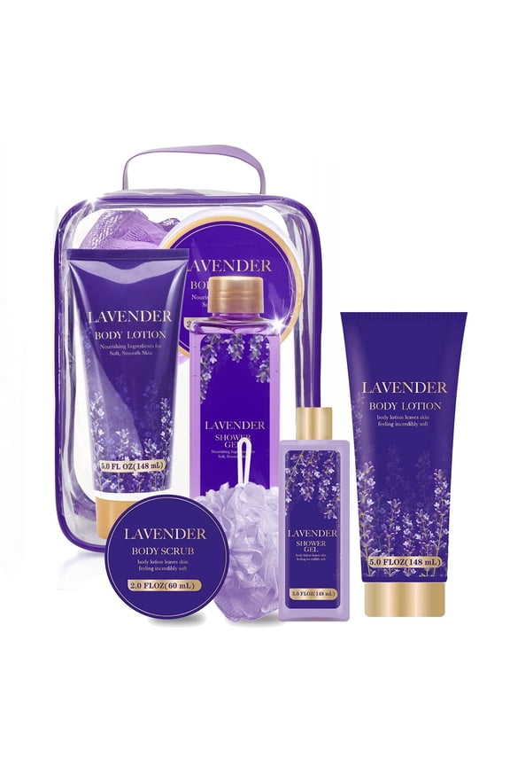 Bath Body Care Gift Sets for Women with Travel toiletry Bag, Lavender Relaxing Spa Kits for Her