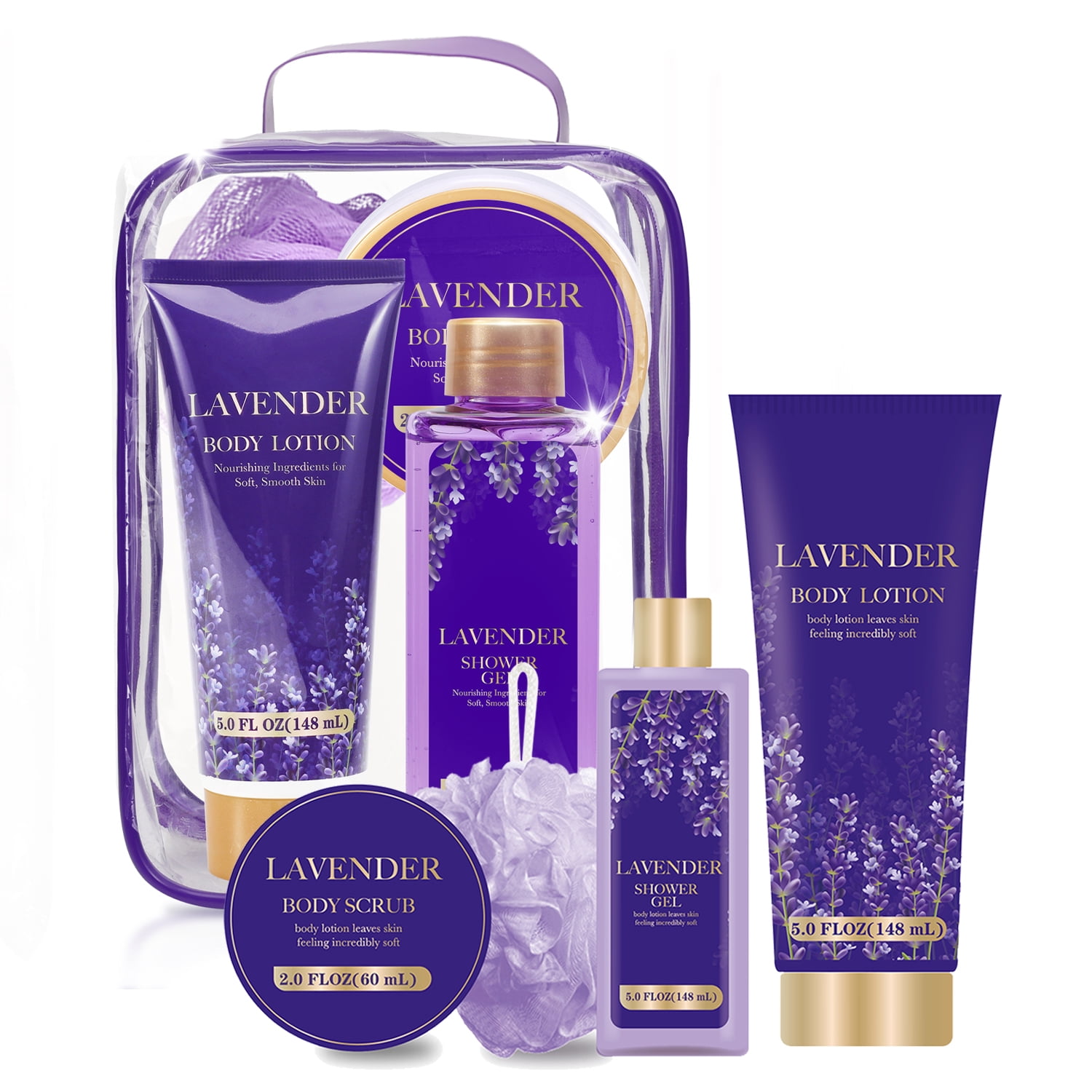 Body & Earth Bath Gift Sets for Women with Travel Bag, Lavender Scent Relaxing Spa Kits for Her