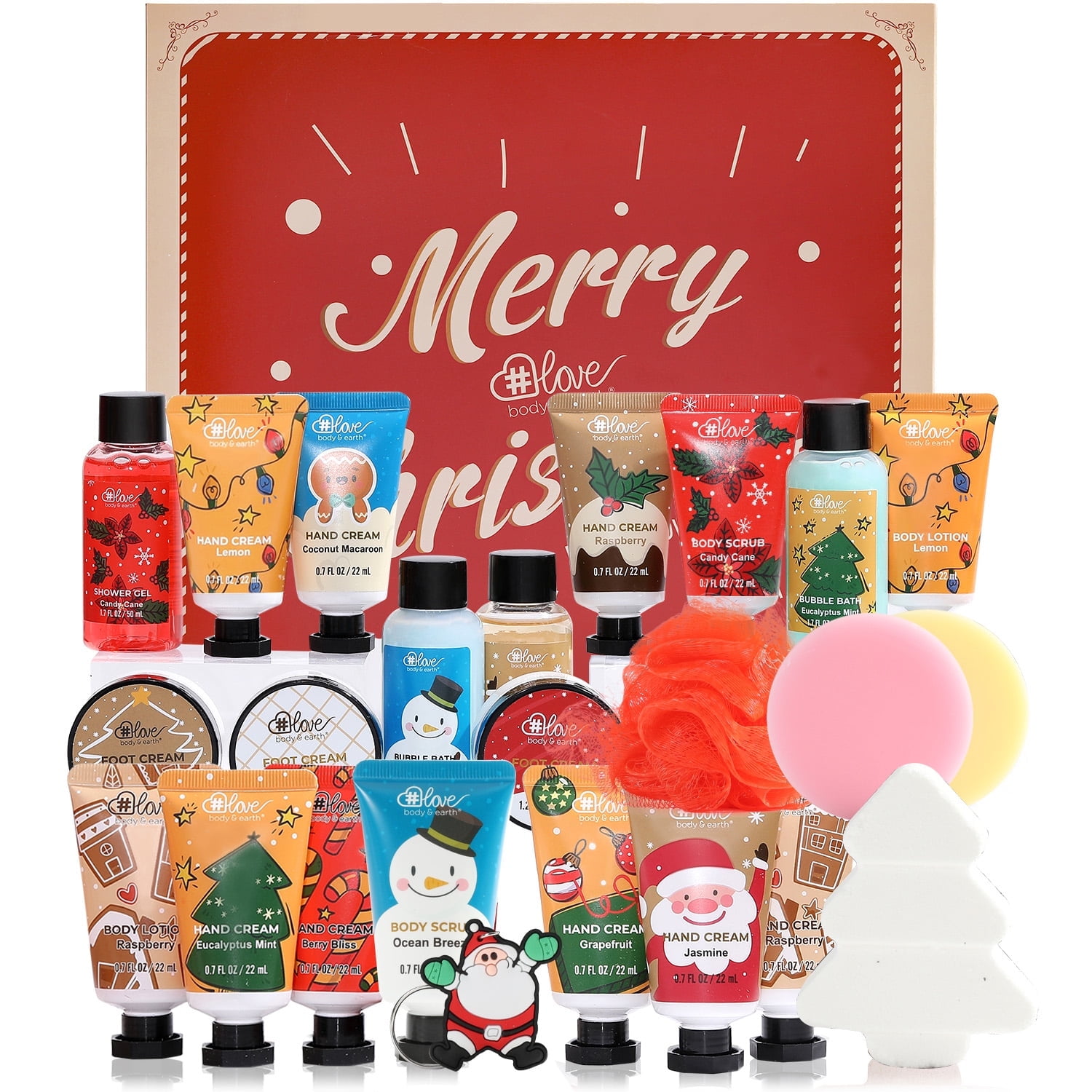 Body & Earth Christmas Body and Bath Set, 24 Pcs Pampering Spa Gift Set Advent Calendar for Women