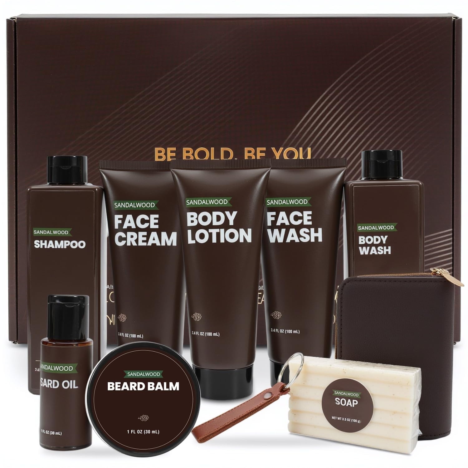 Body & Earth Men's Self-Care Gift Sets, 10Pcs Santal Grooming Kit with Bath and Body Wash, Birthday Father's Day Gifts for Him