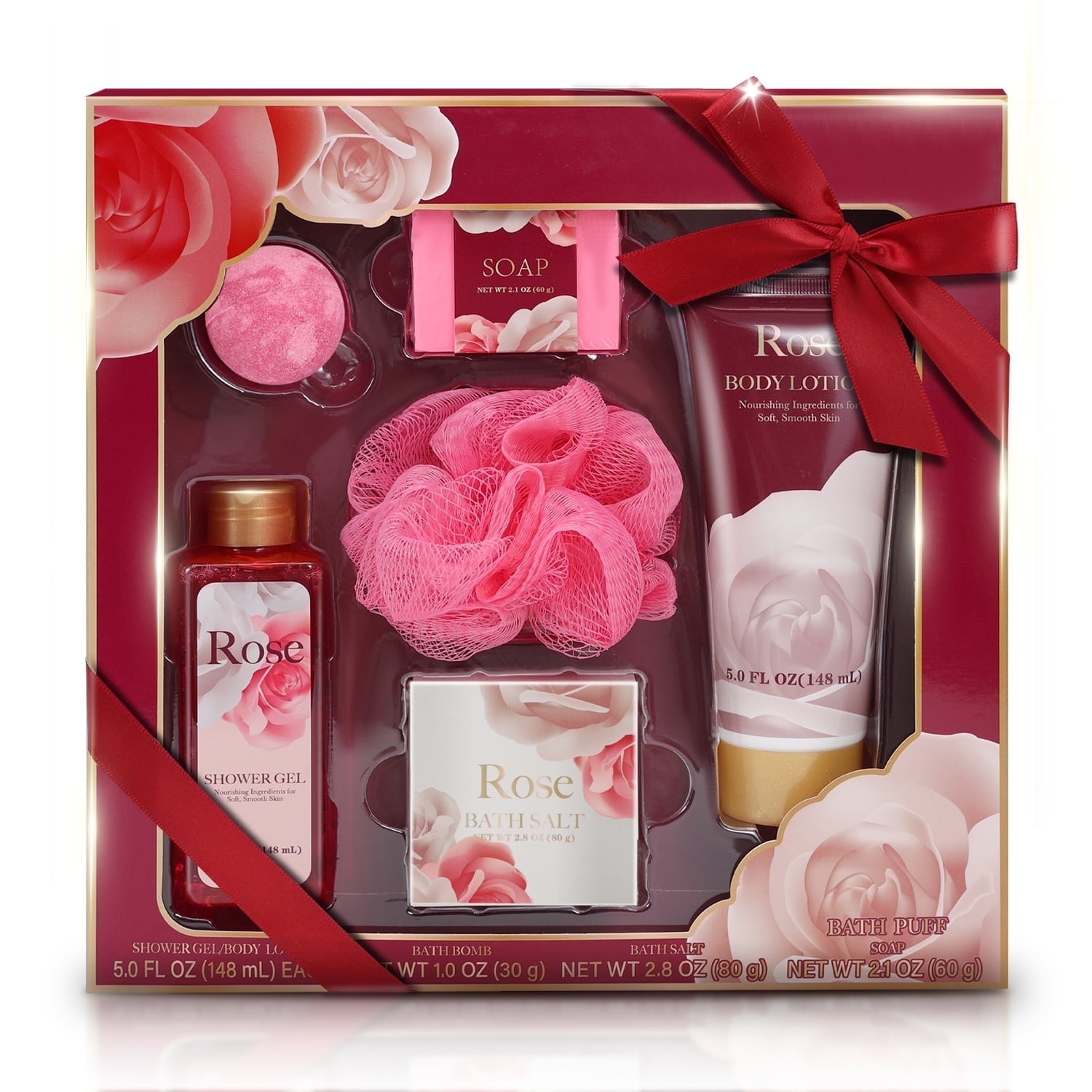 Body & Earth Spa Bath Gift Sets for Women, Rose 6pcs Beauty Christmas Holiday Gifts for Her