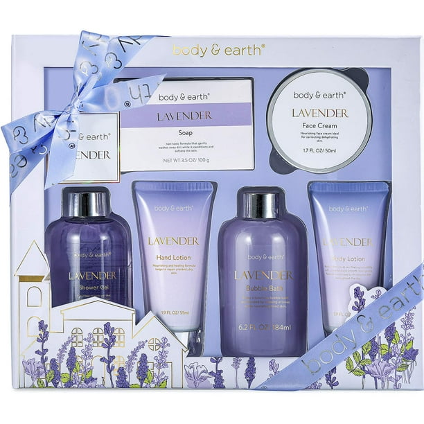 Body&Earth Spa Gift Set For Women, 6 Pcs Lavender Relaxing Bath and Body Set