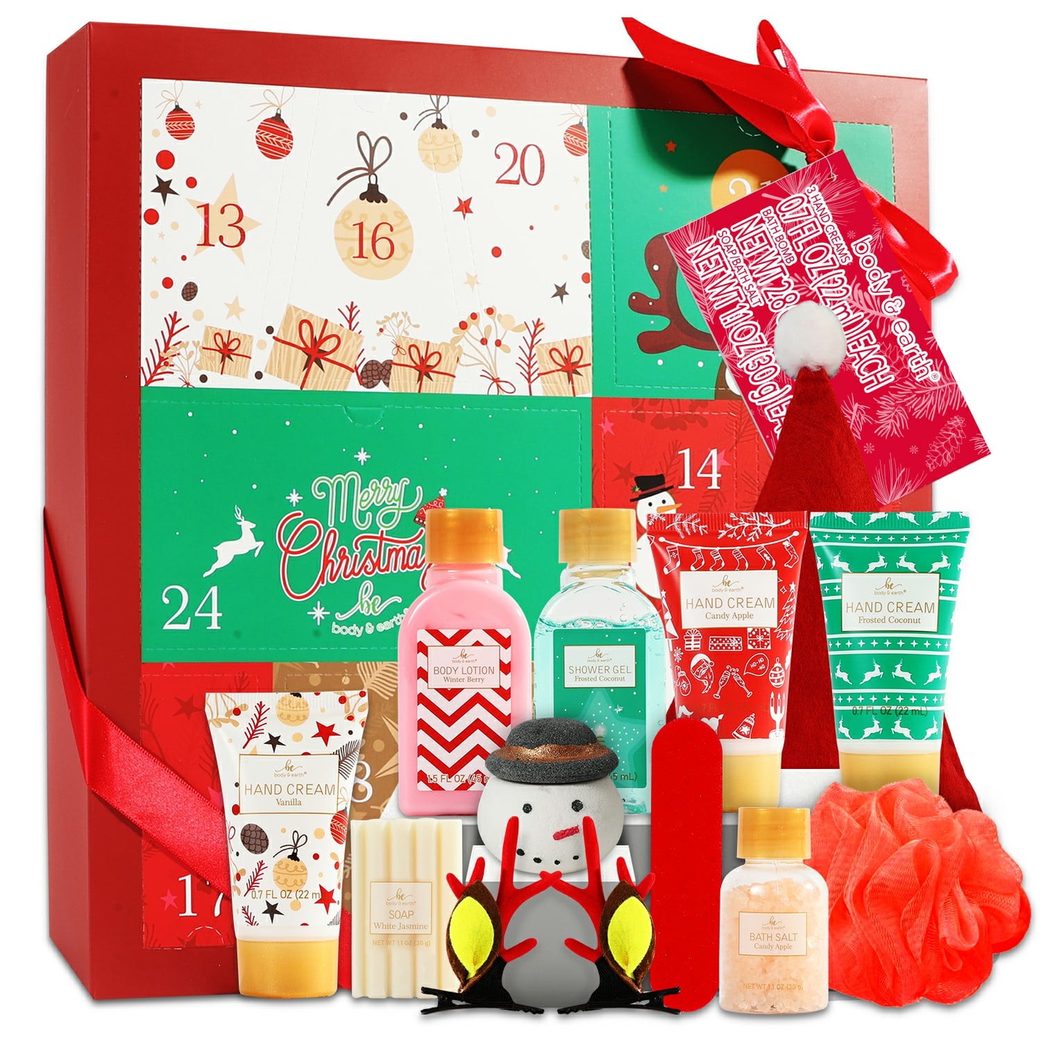 Body & Earth Xmas Holiday Gift Sets for Women, 12 Pcs Advent Calendar, Bath Body Set Skin Care Spa Kits
