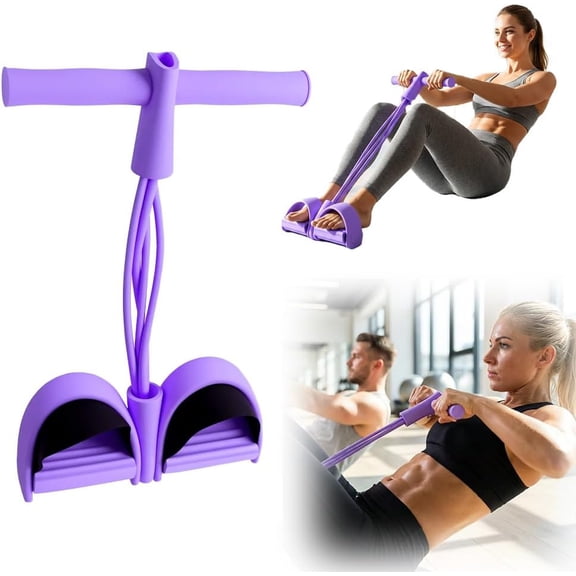 Body Exercise Pedal Resistance Bands with Handles, 4-Tube Portable Fitness Tension Trainer with Non-Slip Pedals and Foam Grips