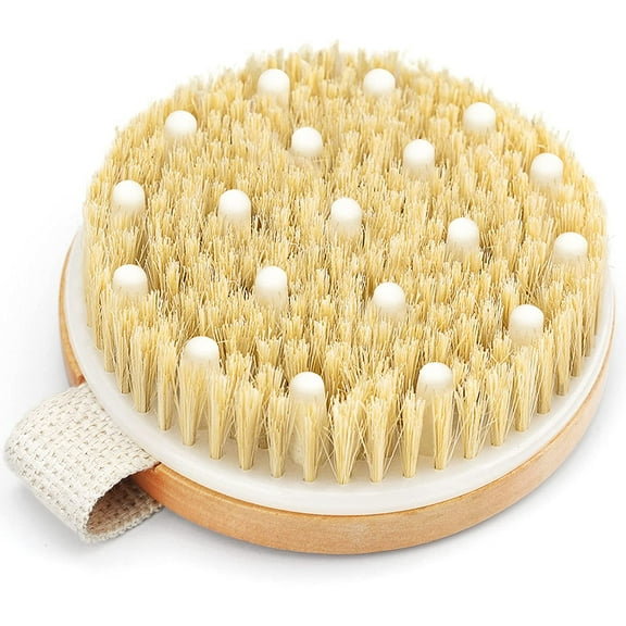 Body Exfoliator Dry Brush, Skin Shower Brush for Cellulite and Lymphatic Drainage Exfoliating Brush with Natural Bristles Massage Nodules, Dry Brushing Body Brush for Blood Circulation