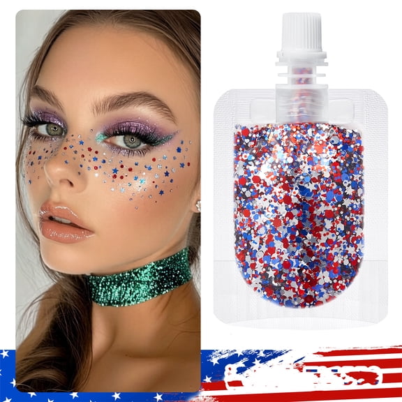 Body Face Sequin Glitter Gel, Red White and Blue, Independence Day Decorations, Star Decorations, 20Ml Long Lasting Shimmer Glitter Gel for 4Th of July Party, Parades, and Themed