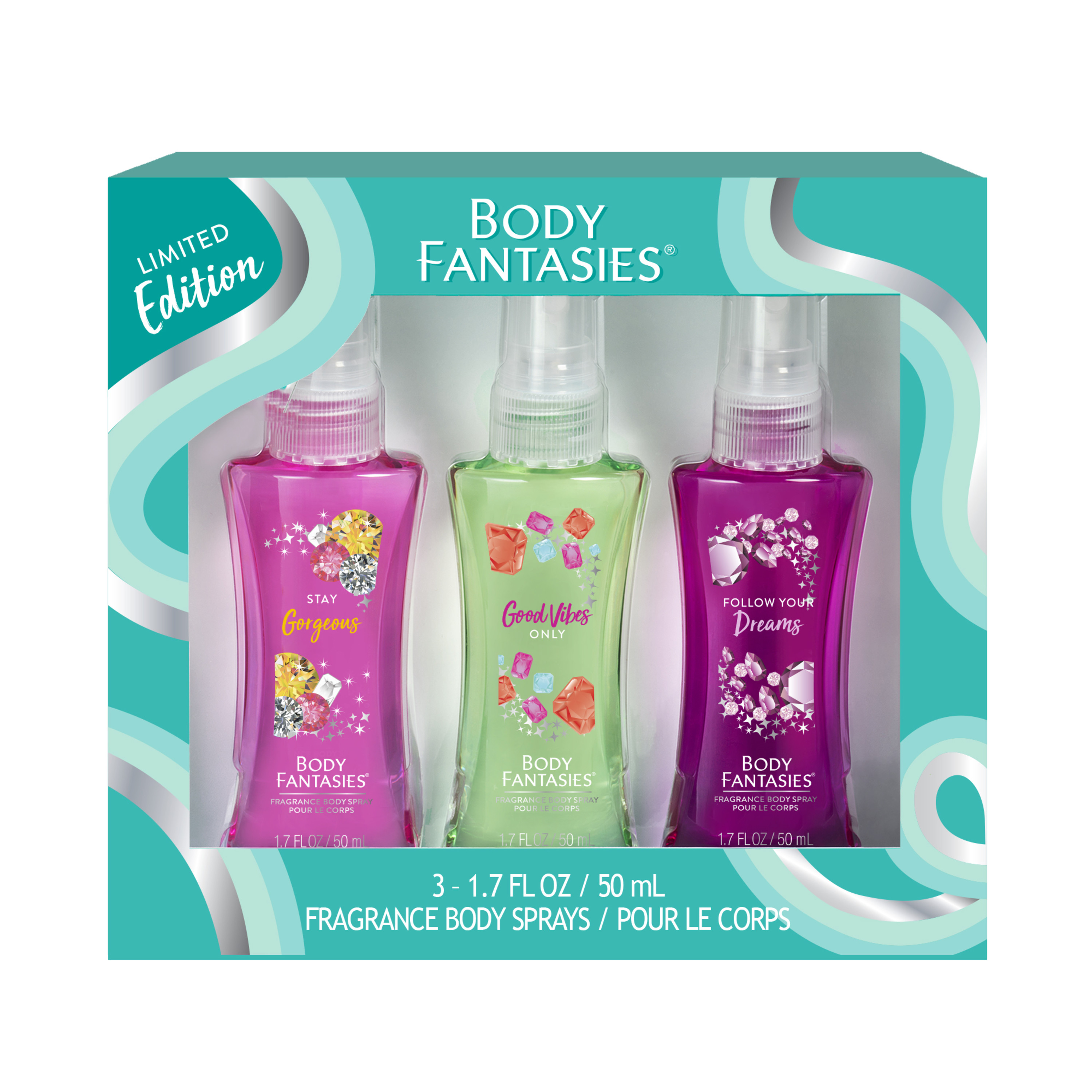 Body Fantasies Body Spray Gift Set, Limited Edition Scents, 3 Piece