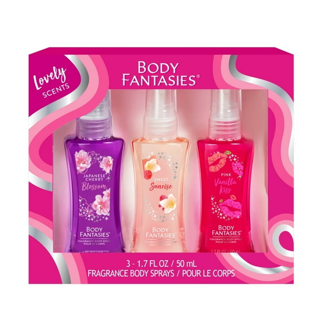 Body Fantasies Body Spray Gift Set, Lovely Scents Collection, 3 Piece