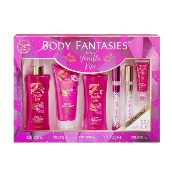 Body Fantasies Signature Pink Vanilla Kiss Fragrance Gift Set, 6 pieces