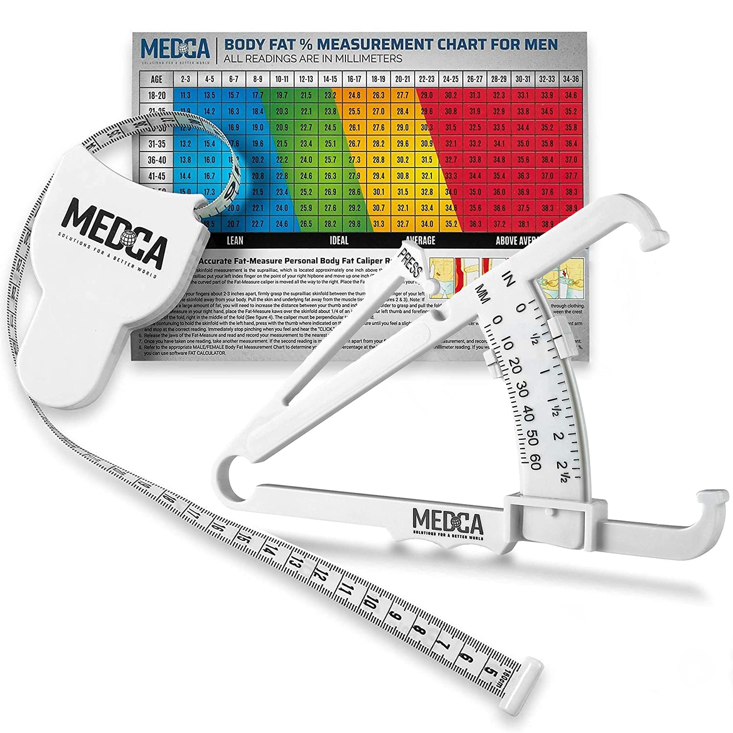Body Fat Caliper and Measuring Tape for Body Skinfold Calipers and Body Fat Tape Measure Tool