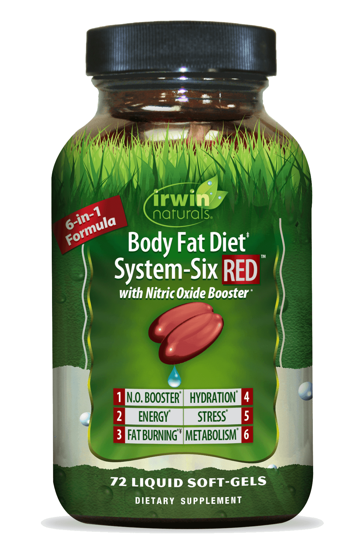 Irwin Naturals Body Fat Diet System-Six RED - 72 Liquid Soft-Gels, 6-in-1 Formula for Weight Management with Nitric Oxide Booster - 24 Total Servings