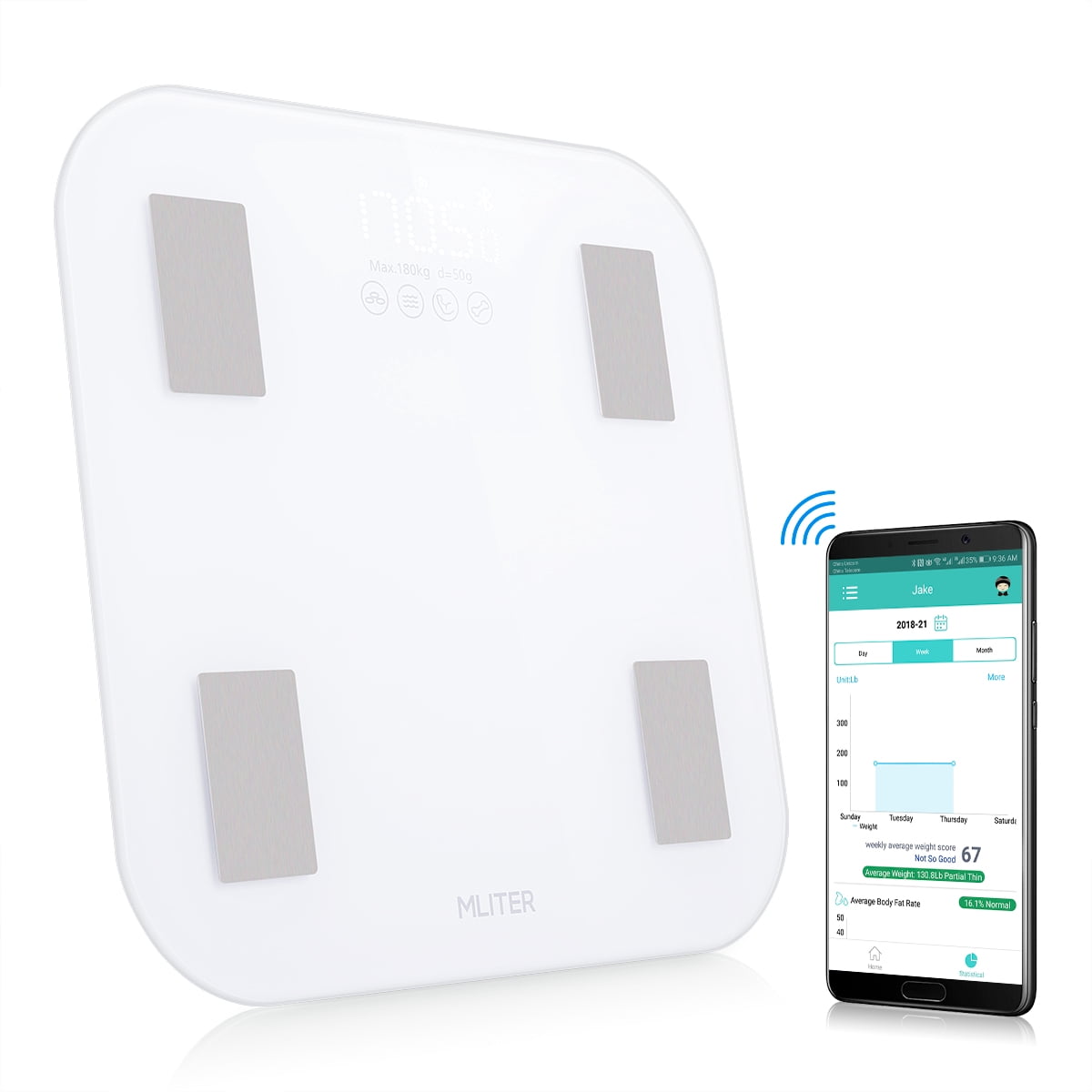 Body Fat Scale Easy Operation Measure 11 Body Composition Data High Precision Statistics By Date/Week/Month 16 Users Information Storage Super White Tempered Glass Platform