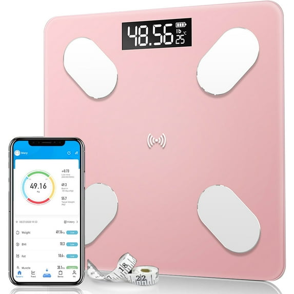 Body Fat Scale Smart BMI Scale Digital Bathroom Wireless Weight Scale, Body Composition Analyzer with Smartphone App sync with Bluetooth, 396 lbs - Rose