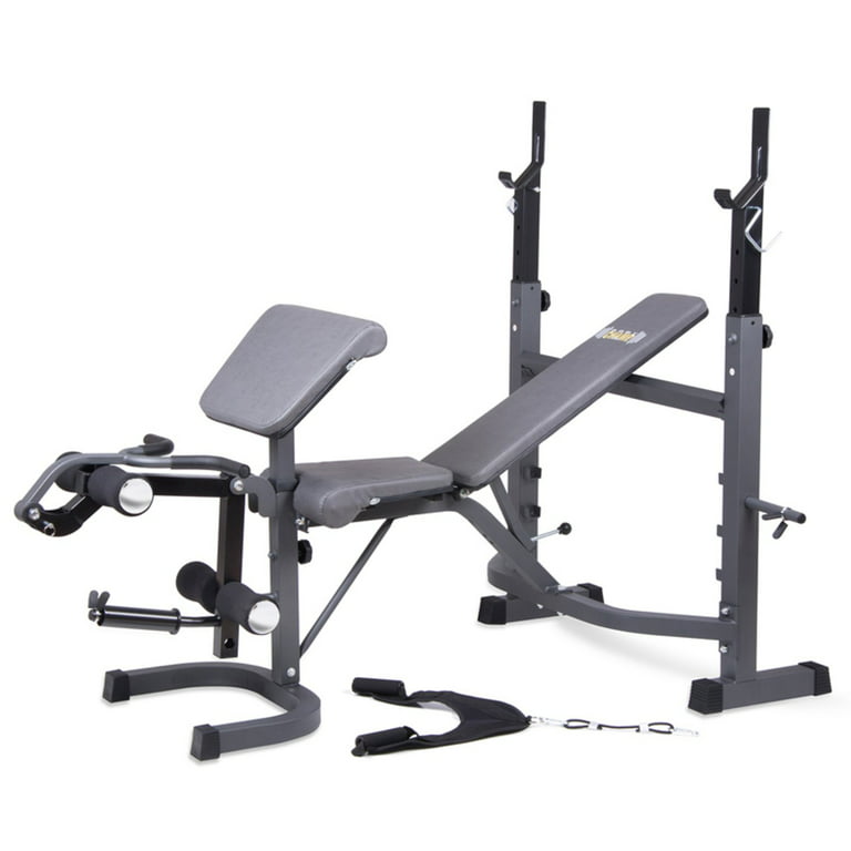 Body Flex Sports Champ® Olympic Weight Bench with Preacher Arm Curl, Leg  Extension/Curl and Crunch Handle Attachments BCB5860 