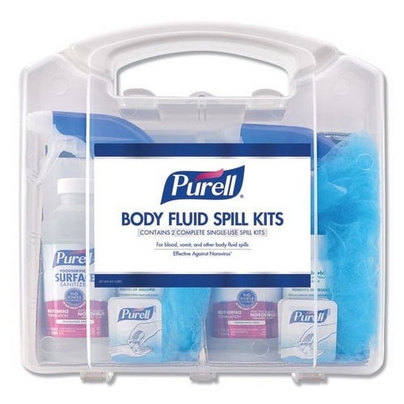 Body Fluid Spill Kit, 4.5" x 11.88" x 11.5", One Clamshell Case with 2 Single Use Refills/Carton