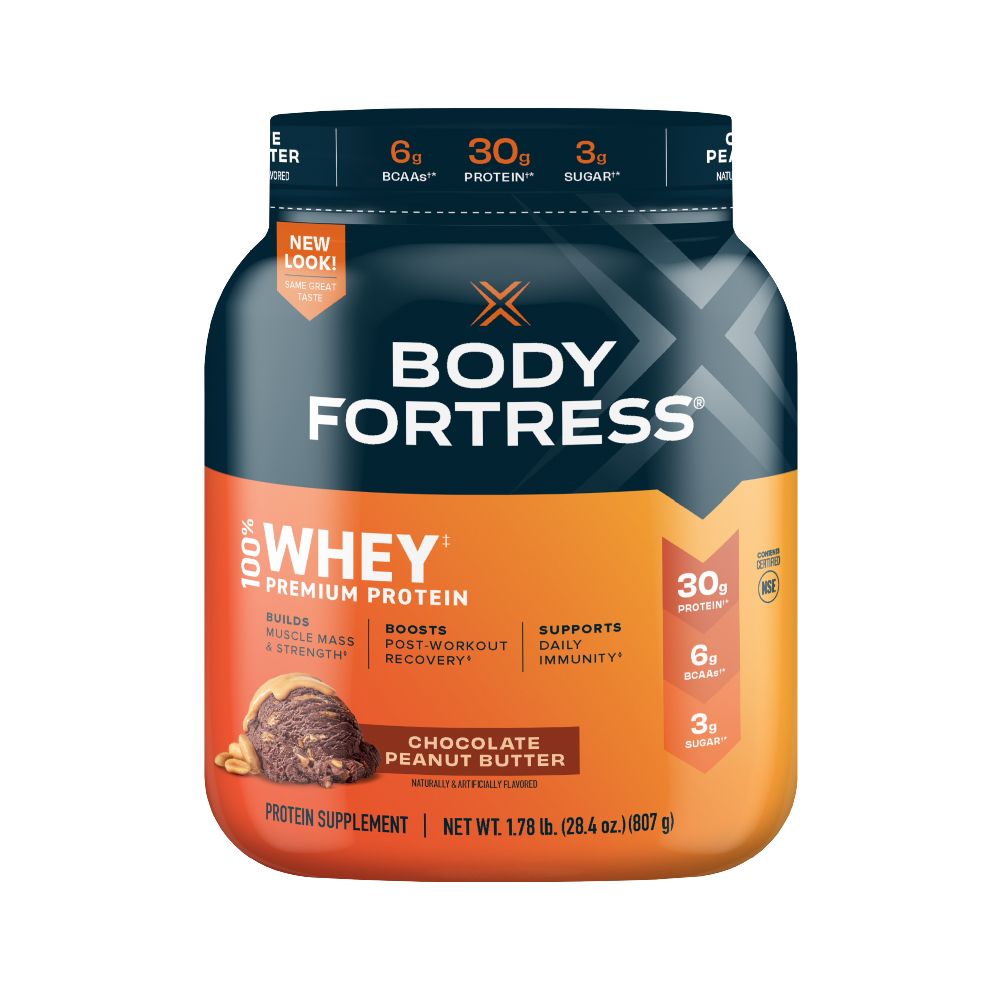 Body Fortress 100% Whey, Premium Protein Powder, Chocolate Peanut Butter, 1.78lbs (Packaging May Vary) - image 1 of 8