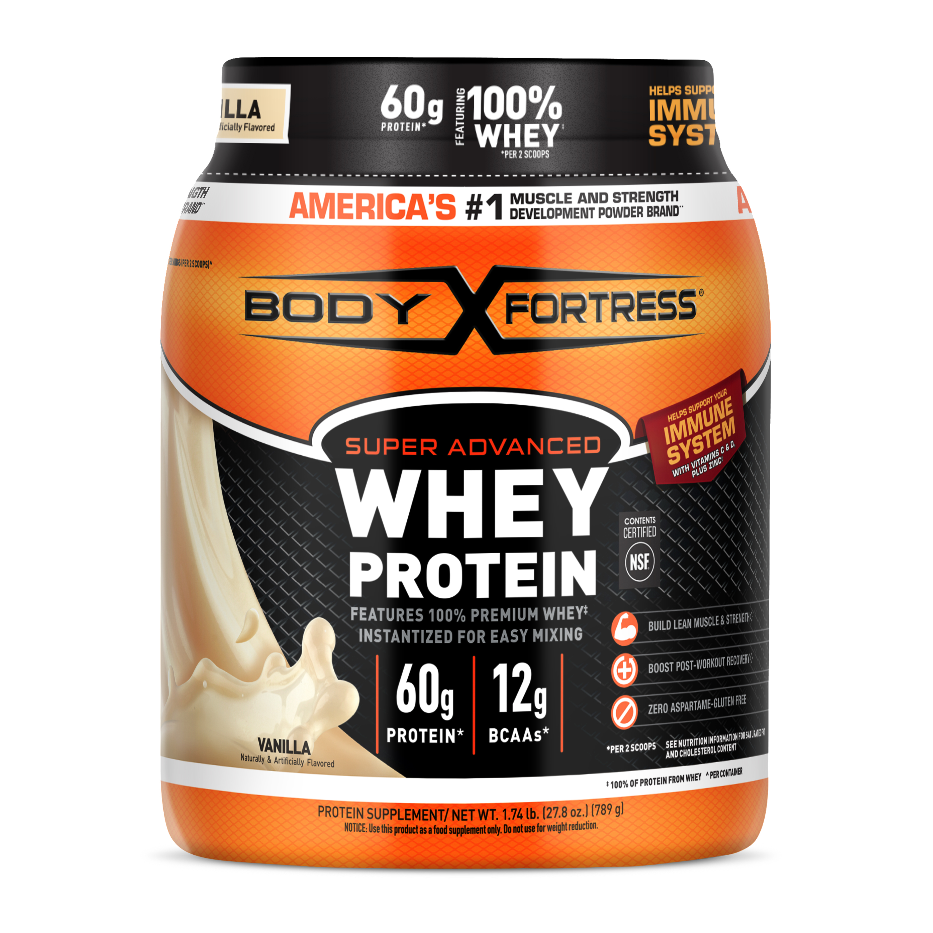 Body Fortress 100% Whey, Premium Protein Powder, Vanilla, 1.74lbs (Packaging May Vary) - image 1 of 7