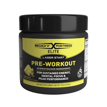 Body Fortress Elite Laser Start Pre-Workout Powder, Fruit Punch, 9.52 oz, 30 Servings