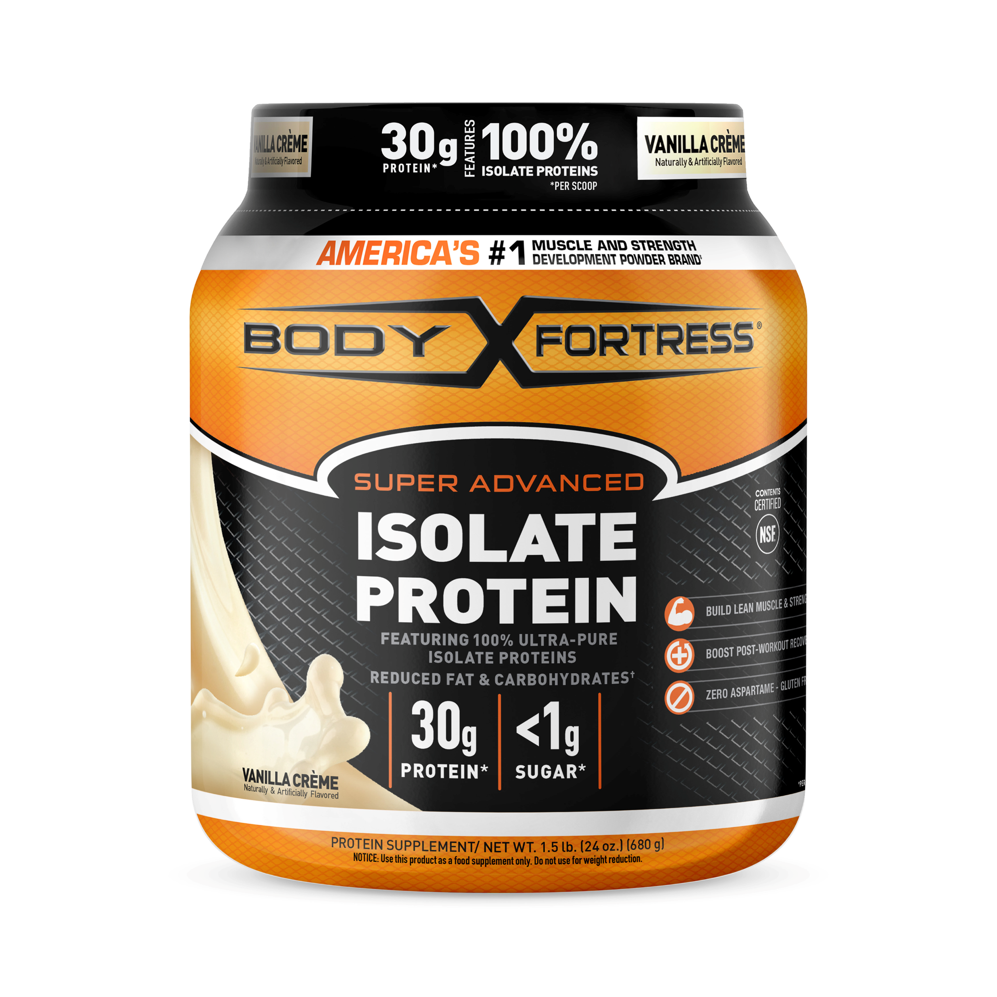 Body Fortress Isolate Powder, 30g Protein per scoop, Vanilla, 1.5 lbs (Packaging May Vary) - image 1 of 6