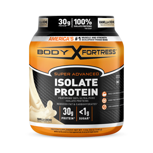 Body Fortress Isolate Powder, 30g Protein per scoop, Vanilla, 1.5 lbs (Packaging May Vary)