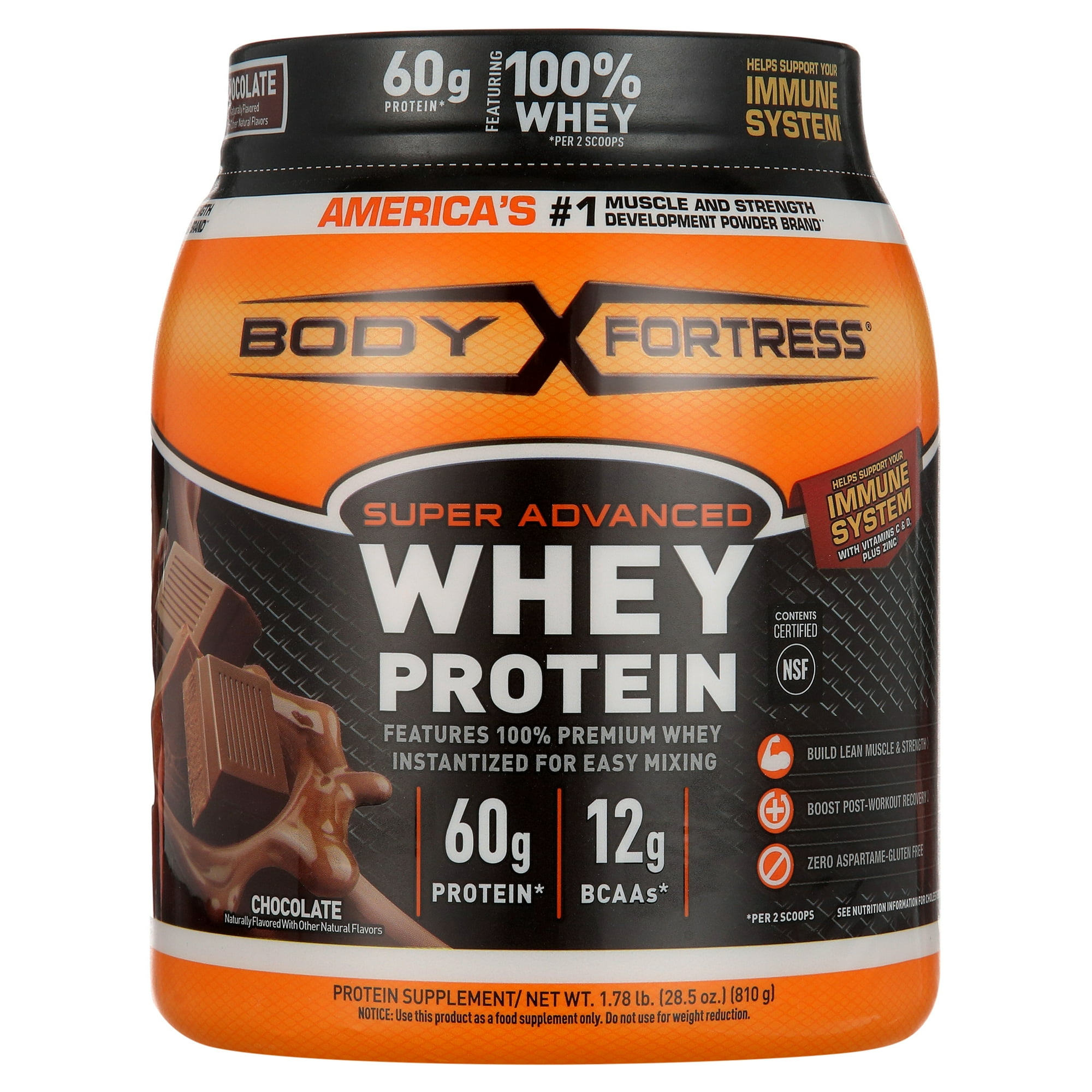 Body Fortress Super Advanced Whey Protein Powder, Chocolate, 1.78 lb