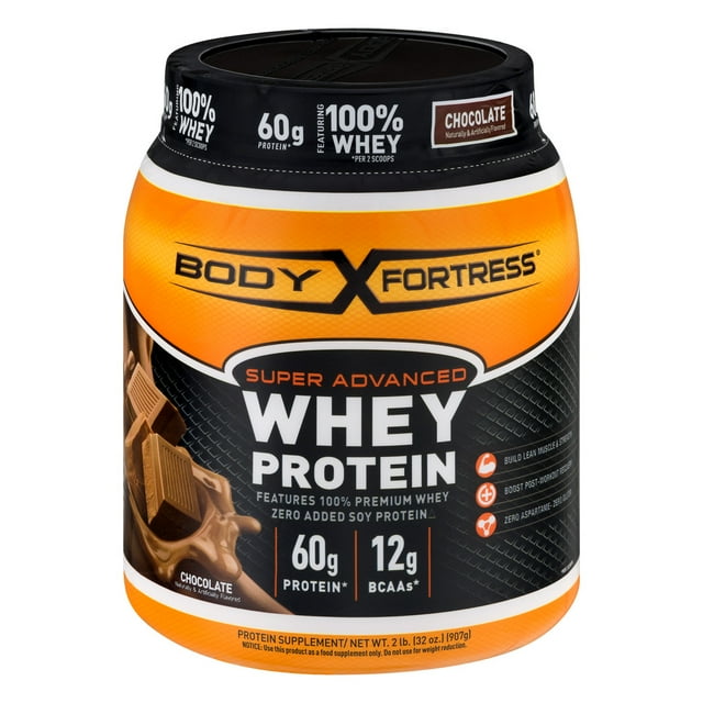 Body Fortress Super Advanced Whey Protein Powder, Chocolate, 60g Protein, 2lb, 32oz