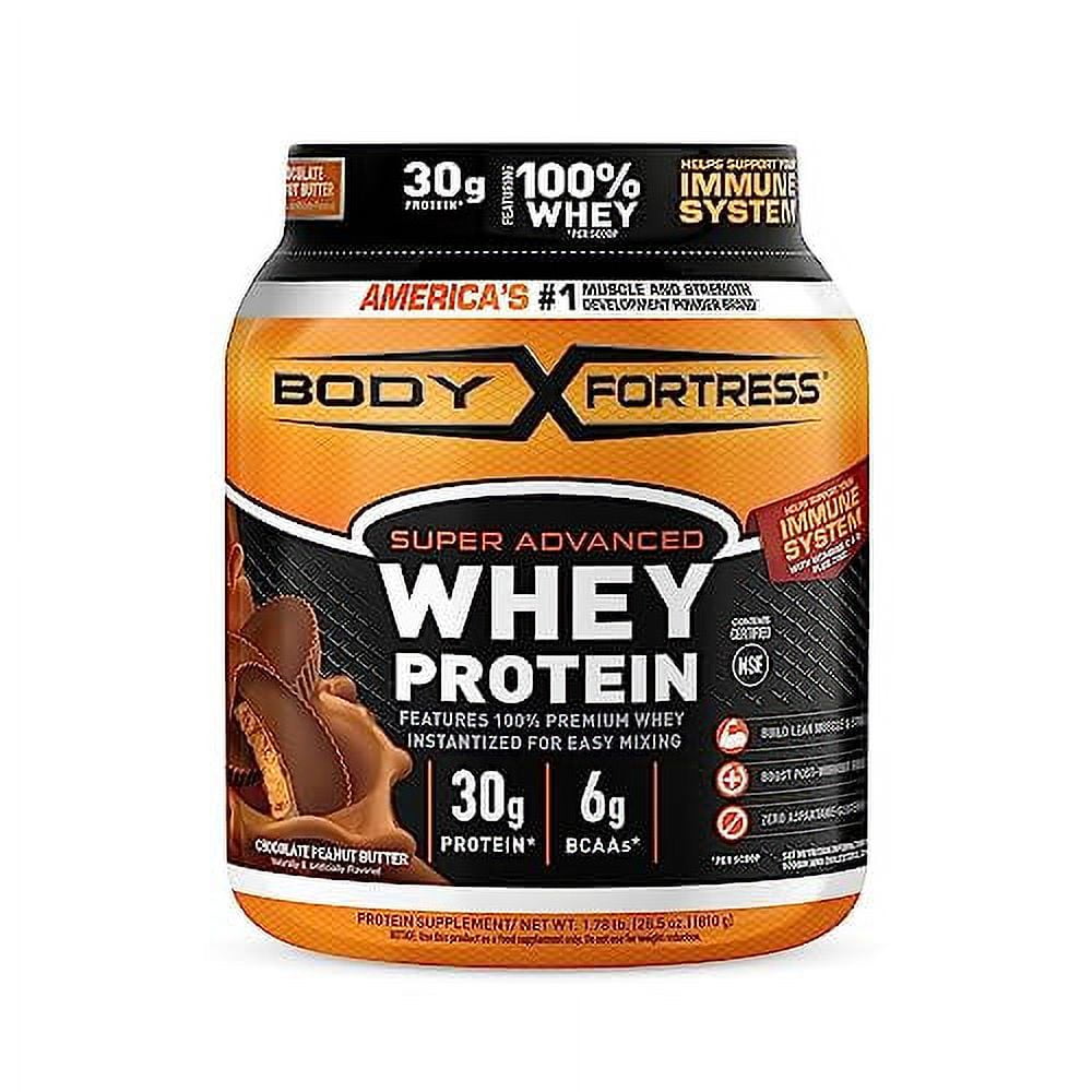 Body Fortress Super Advanced Whey Protein Powder, Chocolate Peanut Butter, Immune Support (1), Vitamins C & D Plus Zinc, 1.78 lbs