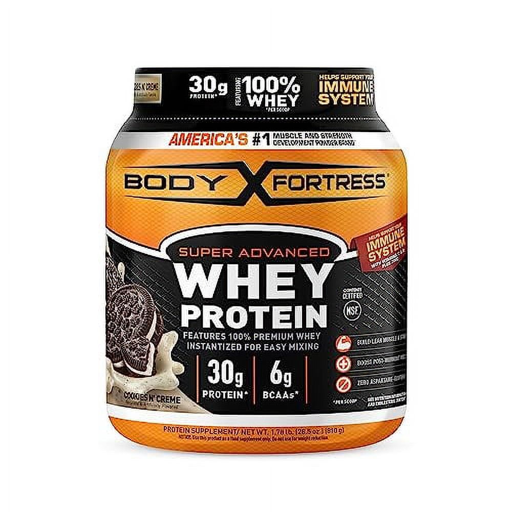 Body Fortress Super Advanced Whey Protein Powder, Cookies N Crme, Immune Support (1), Vitamins C & D Plus Zinc, 1.78 lbs