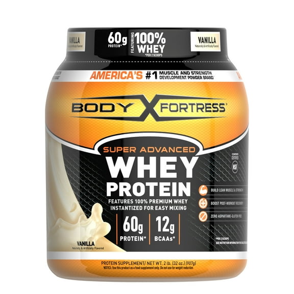 Body Fortress Super Advanced Whey Protein Powder, Vanilla Flavored, Gluten Free, 2 Lb