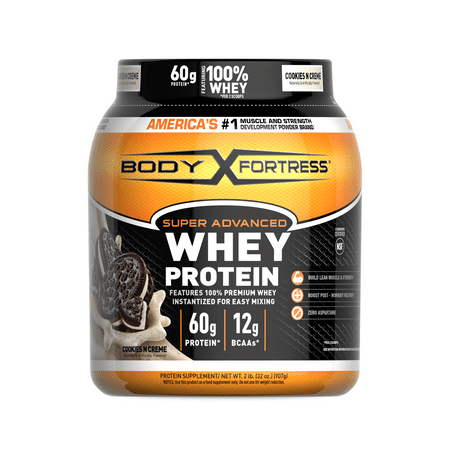 Body Fortress Whey Protein Powder, Cookies N' Creme, Aspartame Free, 60 G Protein Per Serving, 2 Lbs