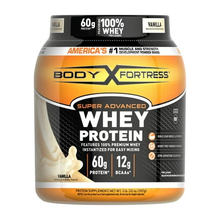Body Fortress Whey Protein Powder, Vanilla Flavored, Gluten Free, 60 G Protein Per Serving, 2 Lbs