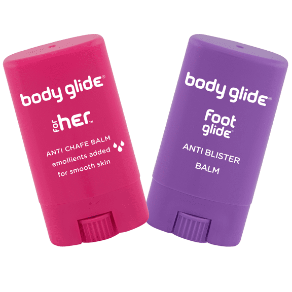 Body Glide For Her & Foot Glide Set | Complete Skin Protection for Sports, Play & Everyday | 0.5oz For Her Anti Chafing Stick & 0.5oz Foot Glide Blister Prevention Stick