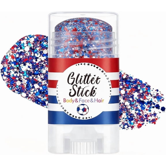 Body Glitter,Face Glitter,Patriotic Hair Face Body Glitter Stick for Independence Day Memorial Day,Waterproof Red White and Blue Glitter(Red White Blue)