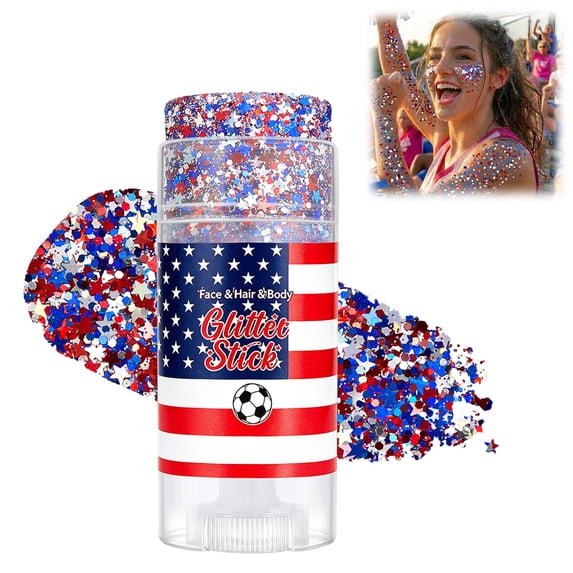Body Glitter Stick, Patriotic Star Face & Body Glitter, Waterproof Glitter Makeup for Women, Football Game & Event Outfits(E, 1PC)
