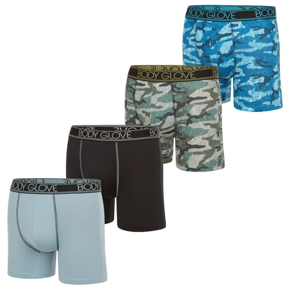 Body Glove 4-Pack Mens Underwear Boxer Briefs - Anti Chafing Long Leg Boxer Briefs for Men w/Breathable Flex Fit - Camo/M