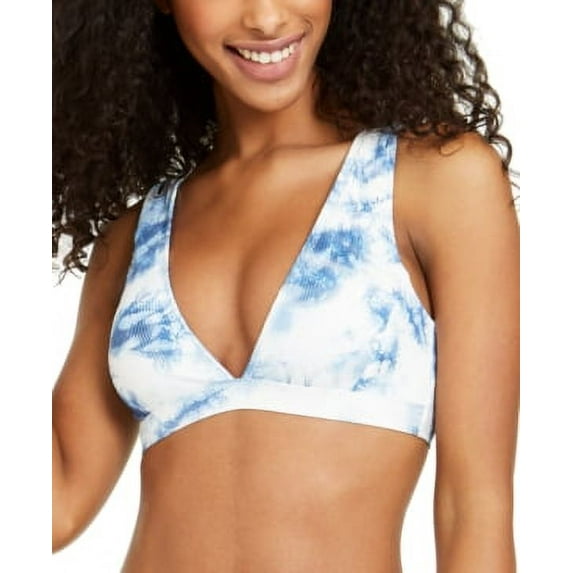 Body Glove BLUE TIE-DYE Cloud Rumor Deep V Bikini Swim Top, US Large