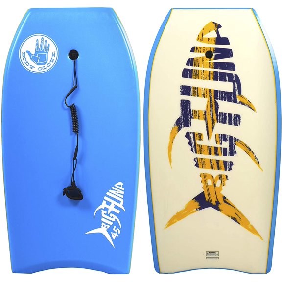 Body Glove Big Tuna 45 inch Large Bodyboard for Tall Riders with Coiled Leash & Wrist Strap - Durable, Light Weight EPS Core with Smooth Top & Slick HDPE Bottom, Blue