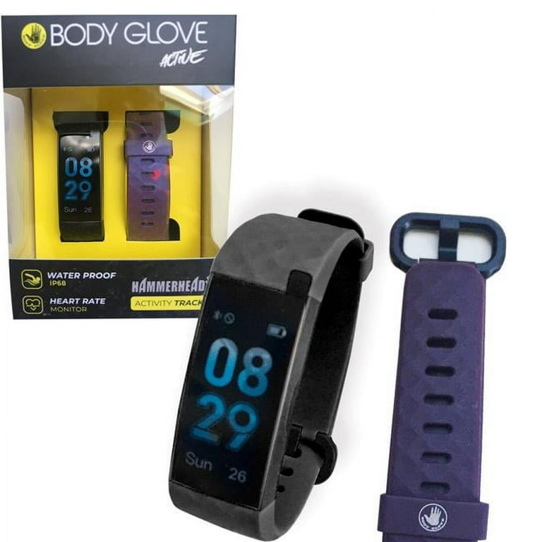 Body Glove Body Glove Activty Fitness Tracker Heart Rate Monitor with Alternative Colored Extra Strap Black Watch with Purple Extra strap