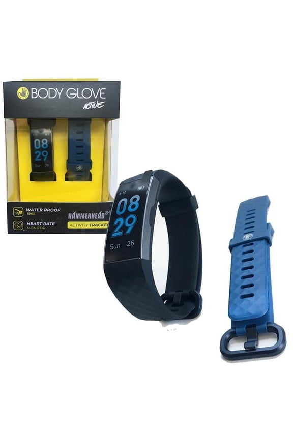 Activty & Fitness Tracker & Heart Rate Monitor with Alternative Colored Extra Strap, Black watch with Blue Extra Strap