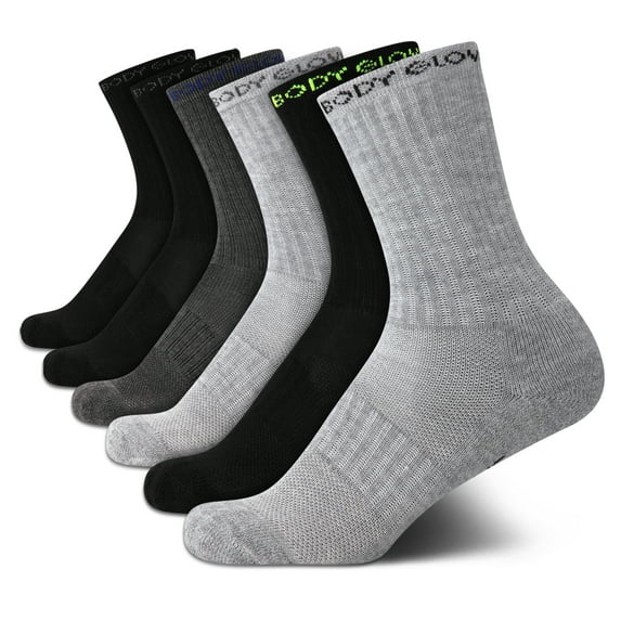 Body Glove Boys' Crew Socks - 6 Pack Soft Cushioned Ribbed Athletic Mid Calf Socks for Boys (M-XL)