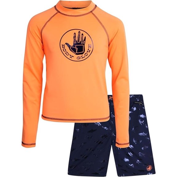 Body Glove Boys’ Long Sleeve Rash Guard Set – UPF 50+ Swim Shirt and Bathing Suit Trunks – Swimwear Set for Boys (5-12)