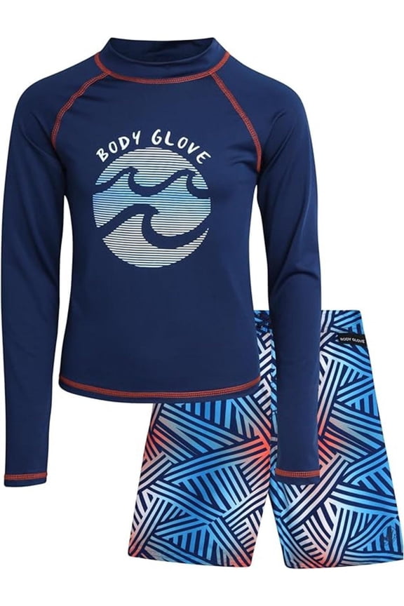 Boys’ Long Sleeve Rash Guard Set – UPF 50+ Swim Shirt and Bathing Suit Trunks – Swimwear Set for Boys (5-12)