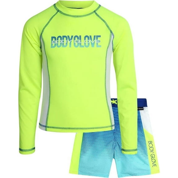 Body Glove Boys’ Long Sleeve Rash Guard Set – UPF 50+ Swim Shirt and Bathing Suit Trunks – Swimwear Set for Boys (5-12)