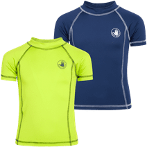 Body Glove Boys' Rash Guard – 2 Pack UPF 50+ Quick Dry Sun and Sand Protection Short Sleeve Swim Shirt (2T-14)