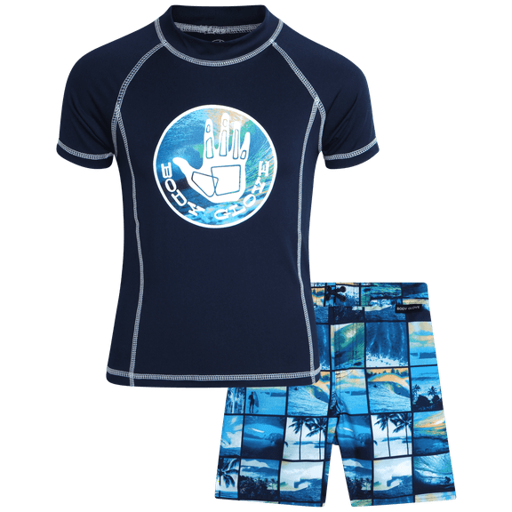 Body Glove Boys' Rash Guard Set - UPF 50+ Short Sleeve Swim Shirt and Bathing Suit Trunks - Swimwear Set for Boys (4-12)