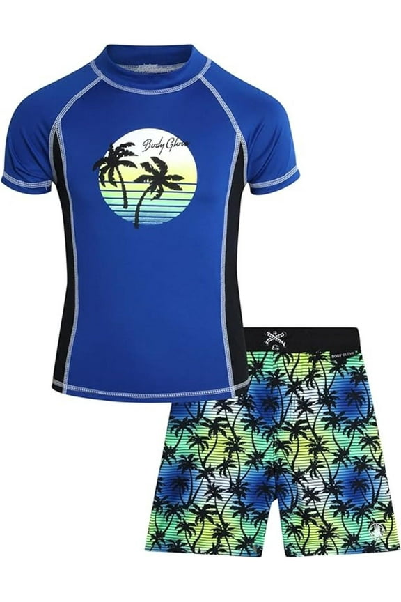 Boys’ Rash Guard Set – UPF 50+ Short Sleeve Swim Shirt and Bathing Suit Trunks – Swimwear Set for Boys (4-12)